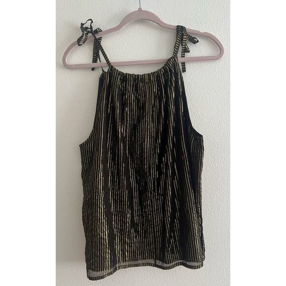 Madewell Silk Blend Metallic Gold Black Striped High Neck Tank Top Size 6 - Picture 3 of 10